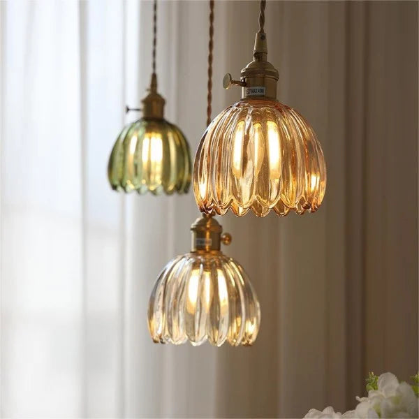Hanging Glass Ceiling Fixture Floral Petal Shade 10 Inch E27 Socket Modern Kitchen Dining Room Overhead Lighting for Islands Counters Nooks | Thomler