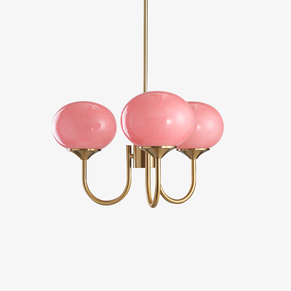 Multi-Globe Pendelleuchte, pinkfarbenes Mattglas, Metallrahmen, Deckenleuchte für das Esszimmer, auffälliges Herzstück für Wohnzimmer und Eingangsbereich | Thomler
