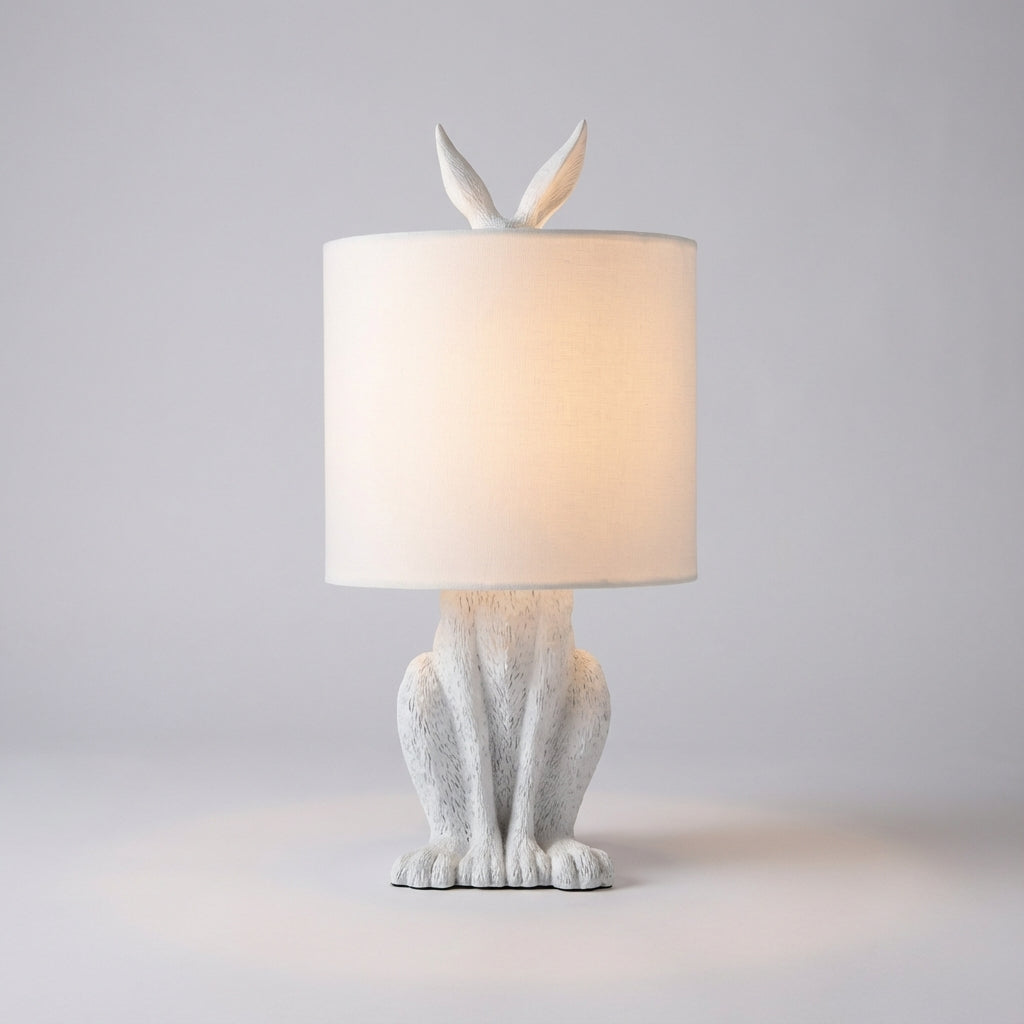 Deko-Hasenlampe aus Kunstharz mit Leinenschirm, 51 cm hoch, goldfarbenes Finish, dekorative Nachttischleuchte, E27-Fassung, Tierskulptur für Schlafzimmer, Wohnzimmer | Thomler