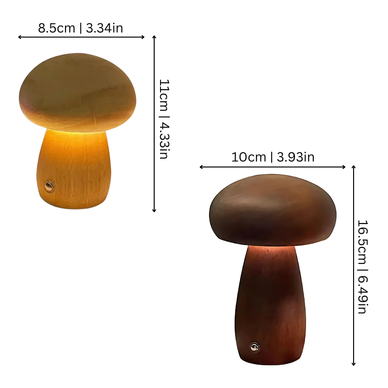 Mushroom Table Lamp Cordless Dimmable LED Touch Night Light Solid Wood Bedside Desk Lamp for Bedroom Nursery Kids Room Living Room Reading