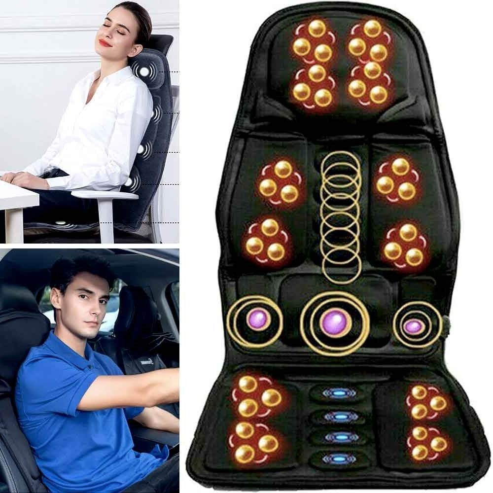 Almohadilla para silla de masaje de 8 modos con cojín de cuello y espalda calefactable para coche y hogar