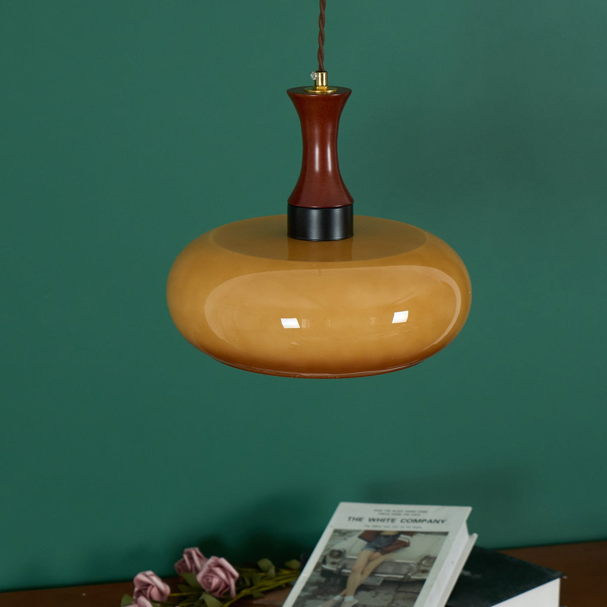 Glass Pendant Light for Kitchen Island & Dining Room — Adjustable Hanging Fixture with Warm Amber Shade, 11 Inch Wide, Dimmable Modern Farmh | Thomler