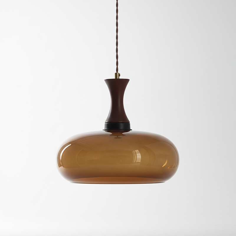 Hanging Light Fixture with Amber Glass Shade 7 Inch Diameter Adjustable Cord for Kitchen Islands Dining Tables Breakfast Bars Modern Farmhou | Thomler
