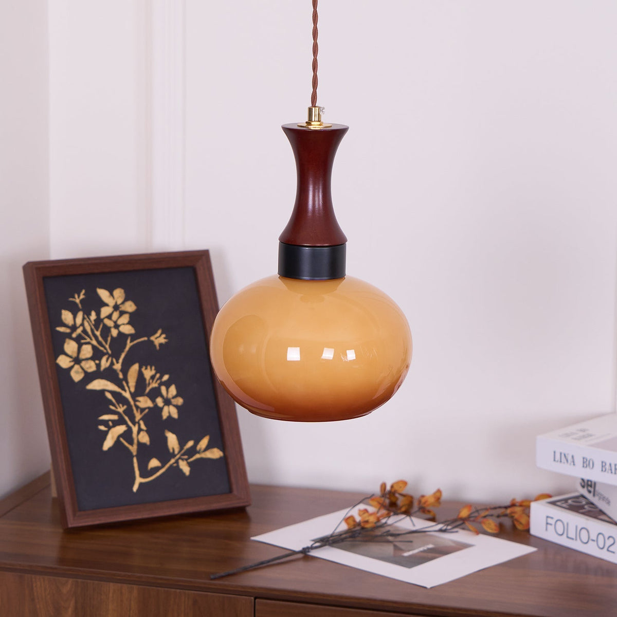 Hanging Light Fixture with Amber Glass Shade 7 Inch Diameter Adjustable Cord for Kitchen Islands Dining Tables Breakfast Bars Modern Farmhou | Thomler