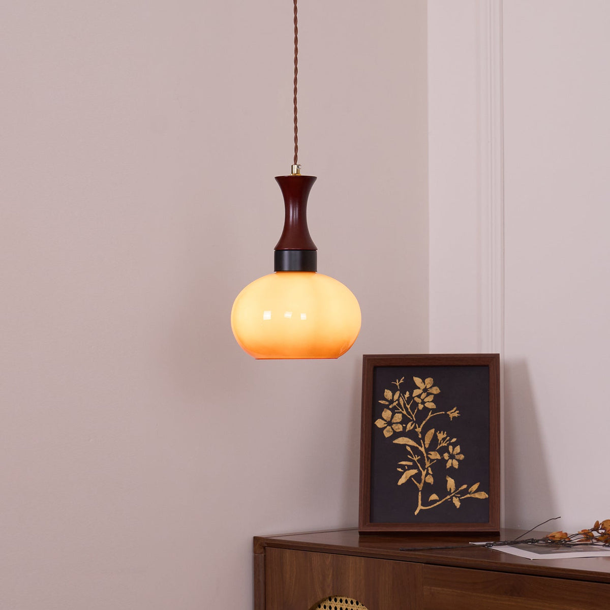 Hanging Light Fixture with Amber Glass Shade 7 Inch Diameter Adjustable Cord for Kitchen Islands Dining Tables Breakfast Bars Modern Farmhou | Thomler