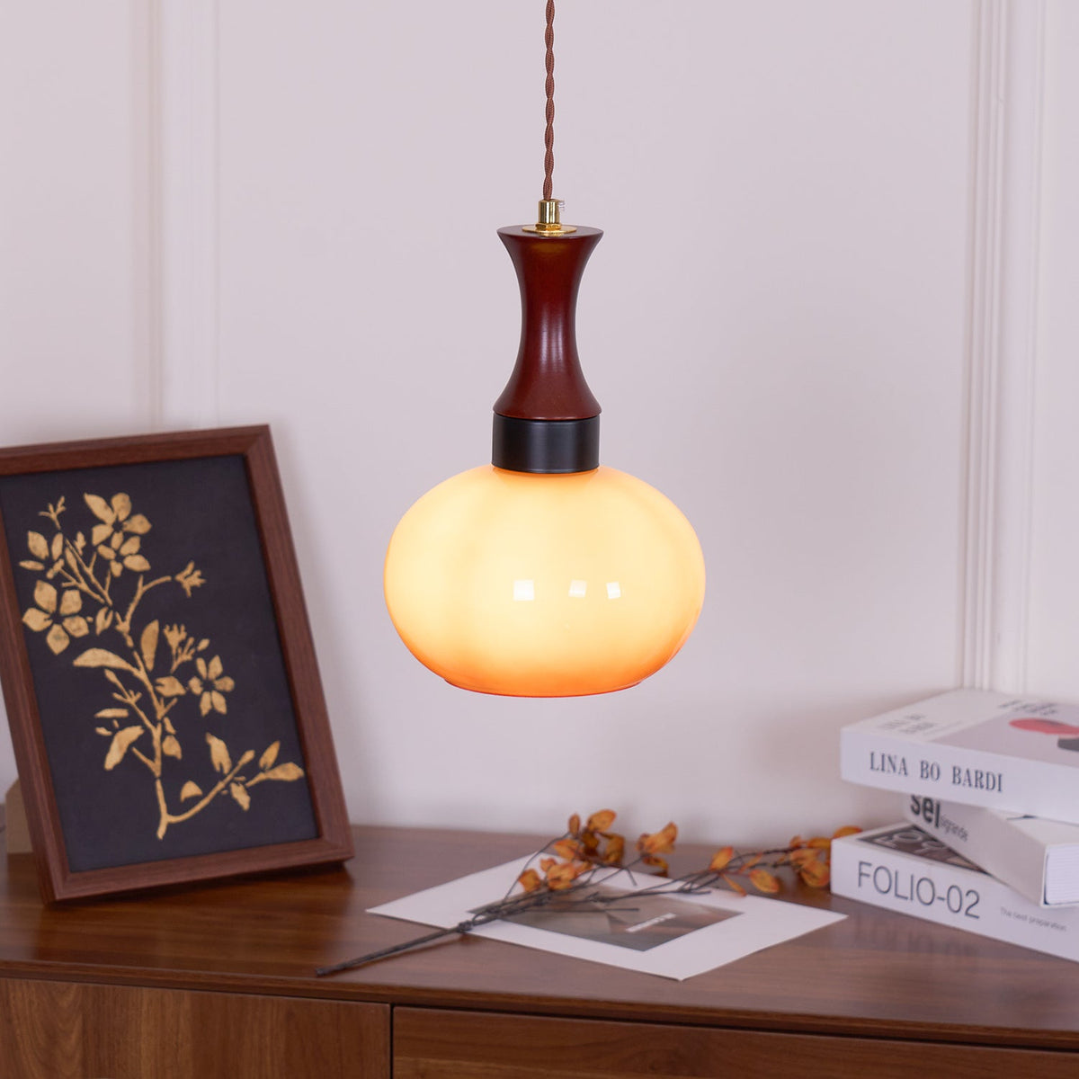 Hanging Light Fixture with Amber Glass Shade 7 Inch Diameter Adjustable Cord for Kitchen Islands Dining Tables Breakfast Bars Modern Farmhou | Thomler