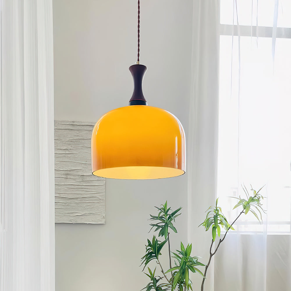 Hanging Light Fixture with Amber Glass Shade 7 Inch Diameter Adjustable Cord for Kitchen Islands Dining Tables Breakfast Bars Modern Farmhou | Thomler