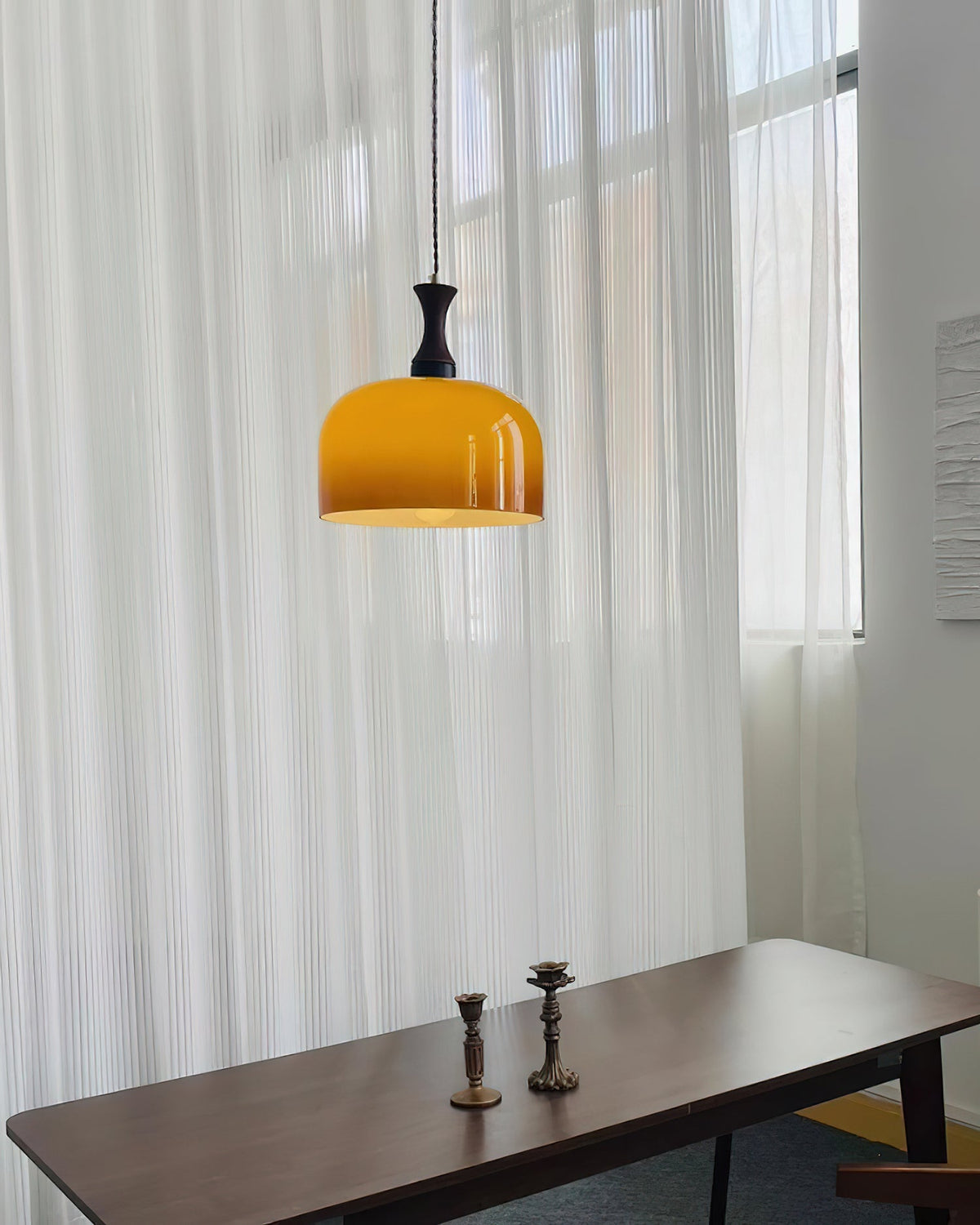 Hanging Light Fixture with Amber Glass Shade 7 Inch Diameter Adjustable Cord for Kitchen Islands Dining Tables Breakfast Bars Modern Farmhou | Thomler