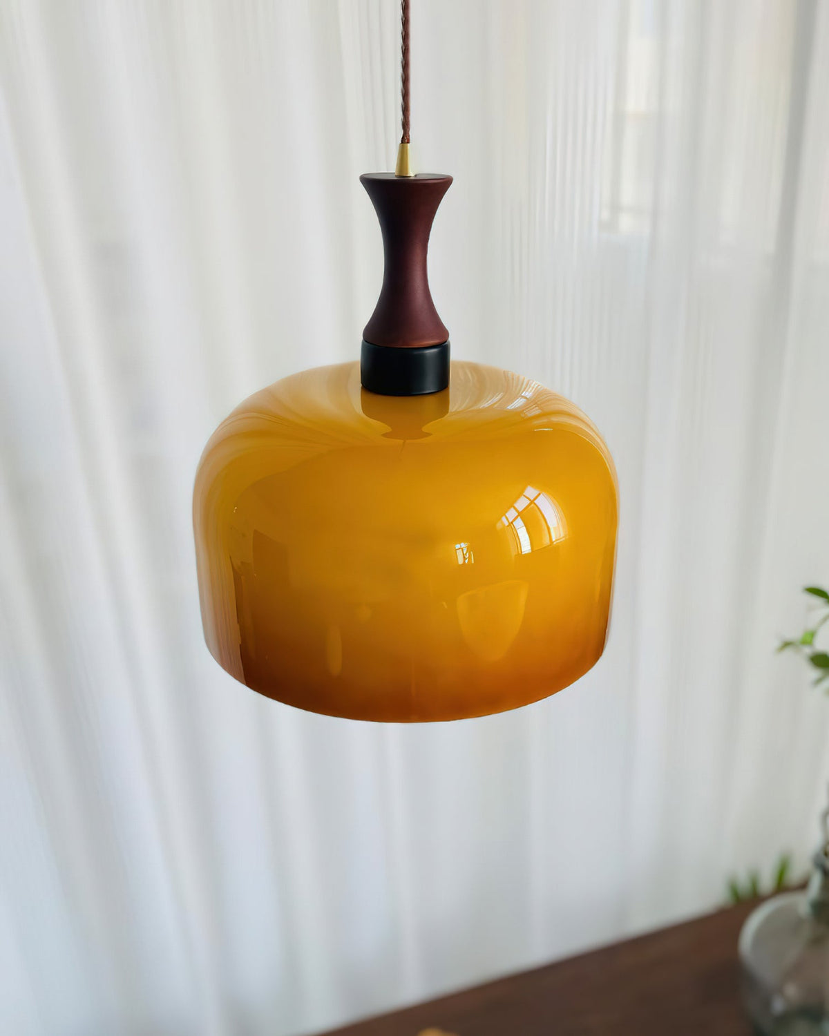 Hanging Light Fixture with Amber Glass Shade 7 Inch Diameter Adjustable Cord for Kitchen Islands Dining Tables Breakfast Bars Modern Farmhou | Thomler