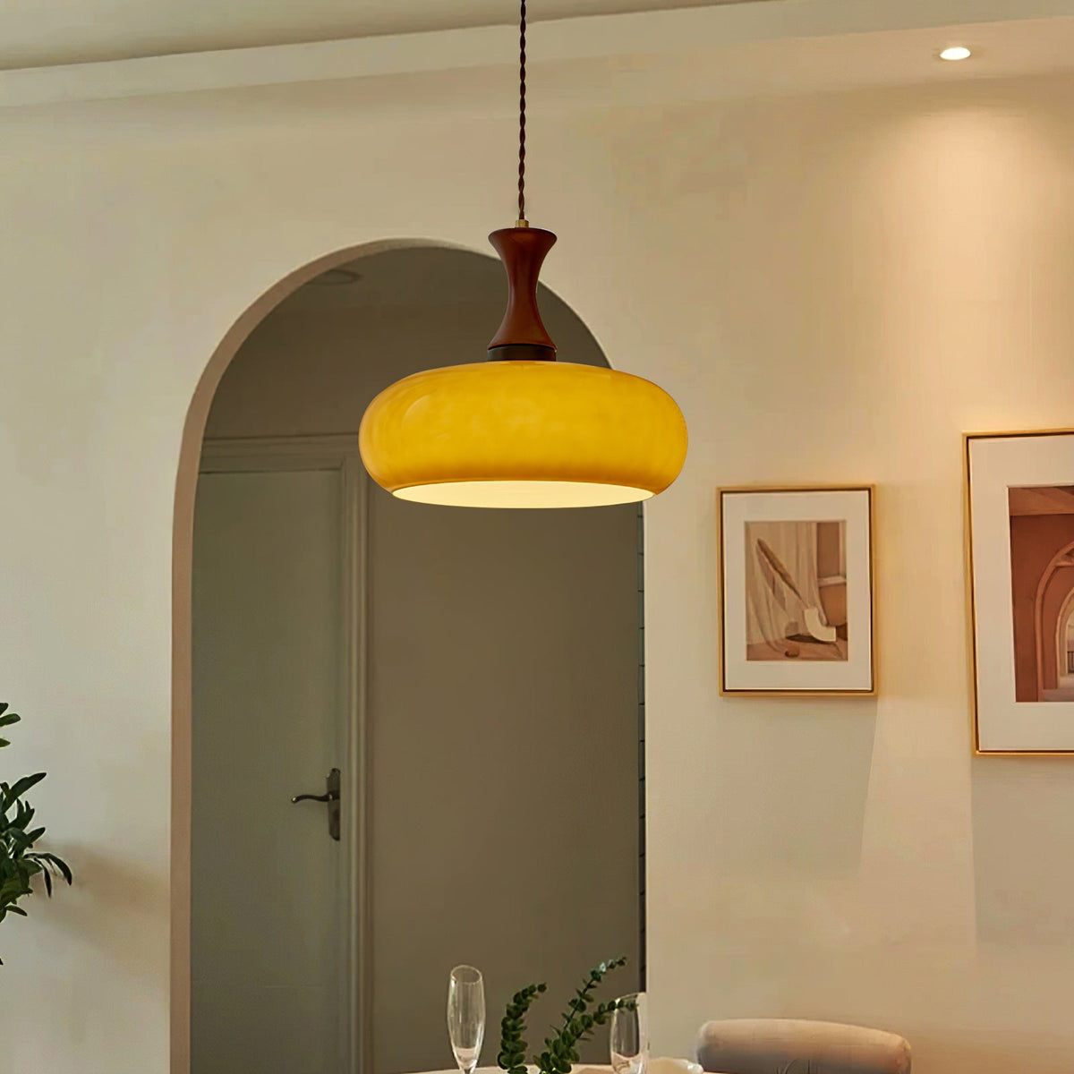 Glass Pendant Light for Kitchen Island & Dining Room — Adjustable Hanging Fixture with Warm Amber Shade, 11 Inch Wide, Dimmable Modern Farmh | Thomler