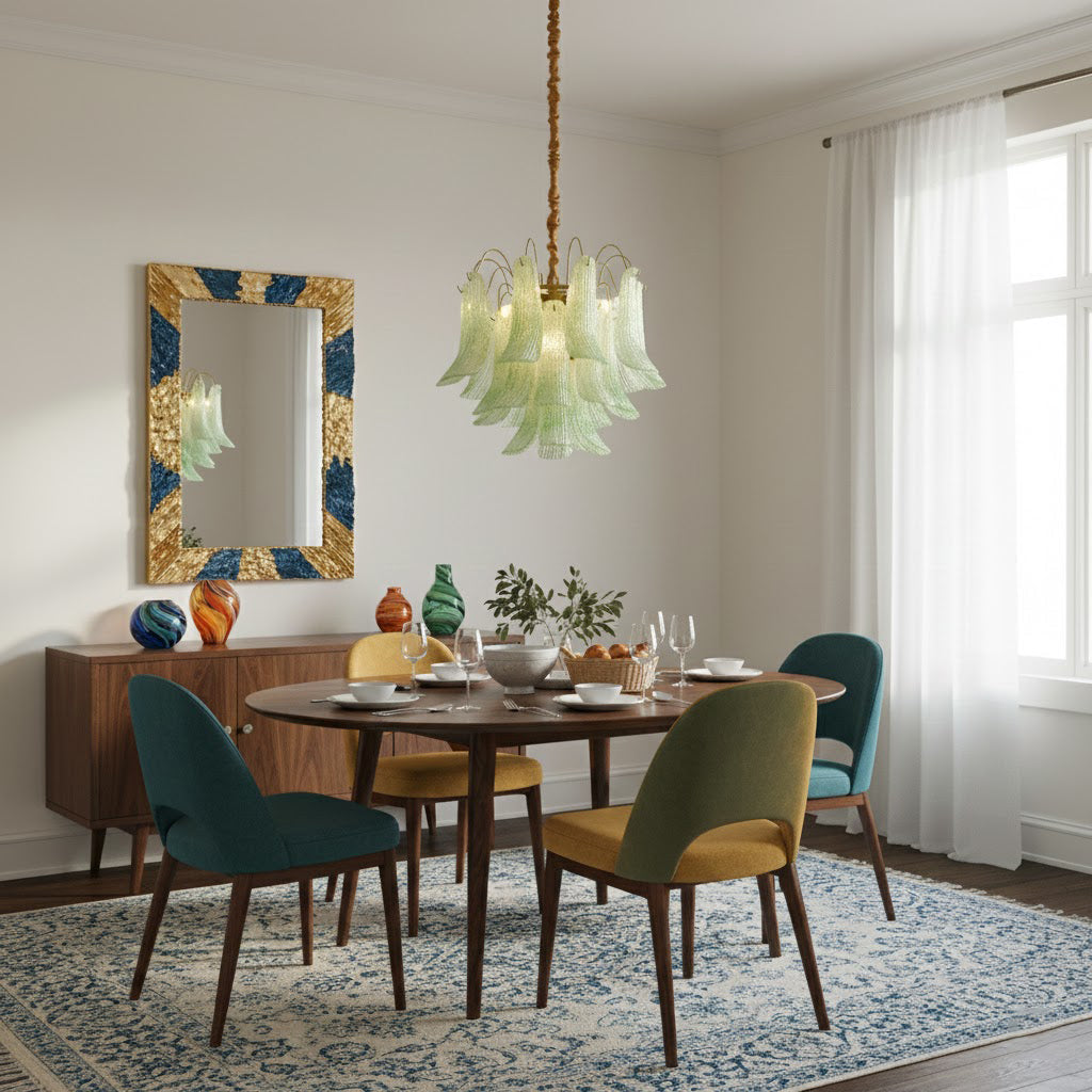Mondgeblazen kunstglazen kroonluchter, hanglamp met meerdere lichtbronnen, levendige kleuren, statement-verlichting voor eetkamer en woonkamer, diameter 50-60 cm | Thomler