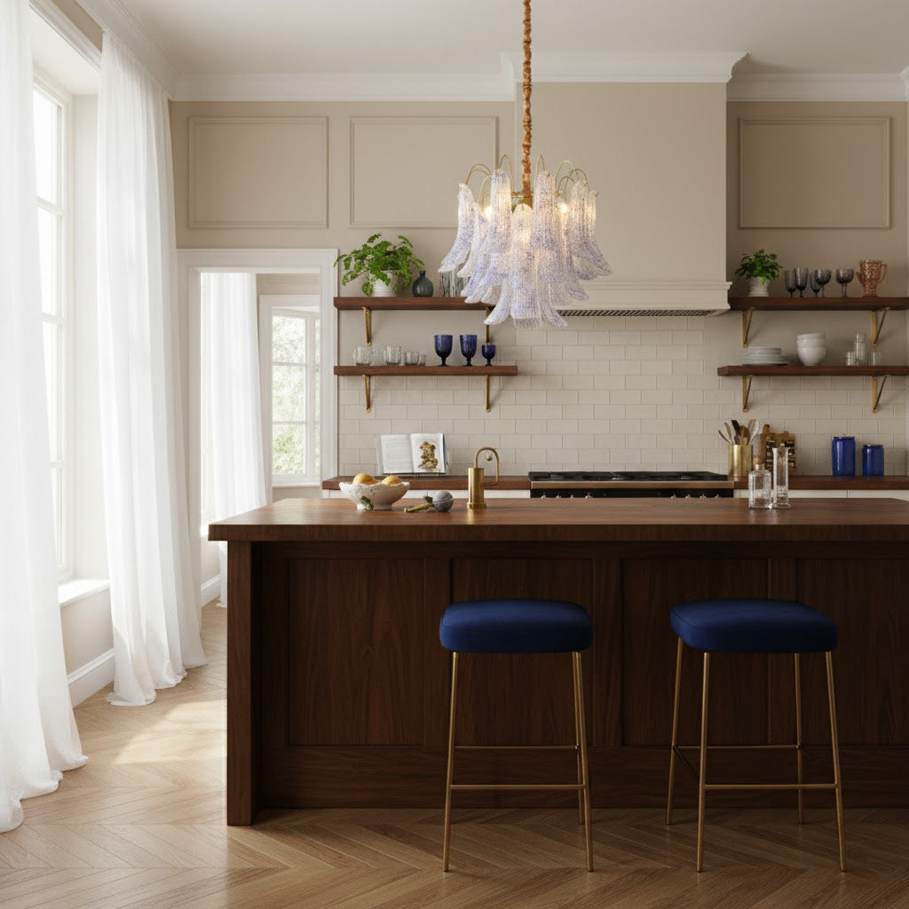 Mondgeblazen kunstglazen kroonluchter, hanglamp met meerdere lichtbronnen, levendige kleuren, statement-verlichting voor eetkamer en woonkamer, diameter 50-60 cm | Thomler