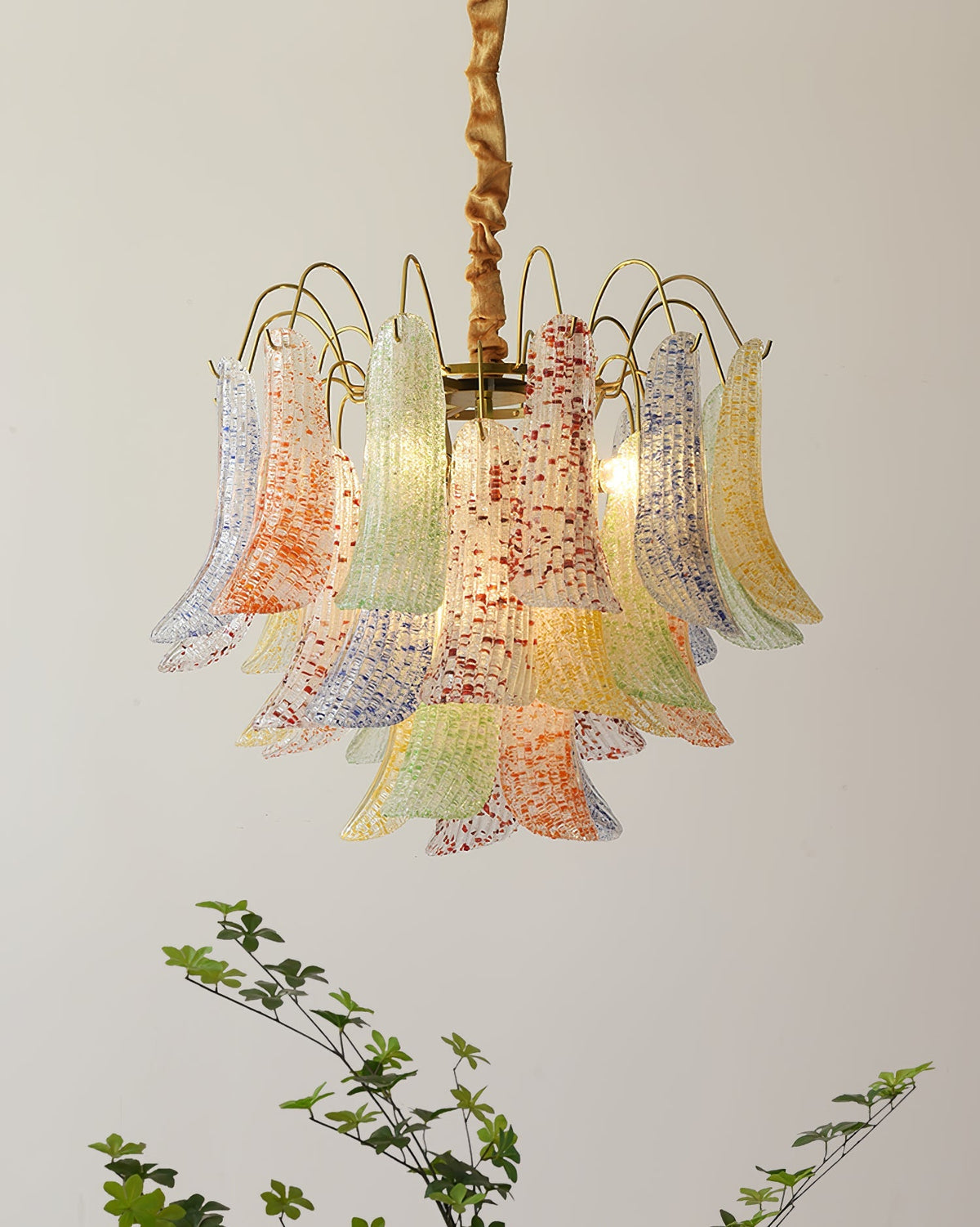 Mondgeblazen kunstglazen kroonluchter, hanglamp met meerdere lichtbronnen, levendige kleuren, statement-verlichting voor eetkamer en woonkamer, diameter 50-60 cm | Thomler