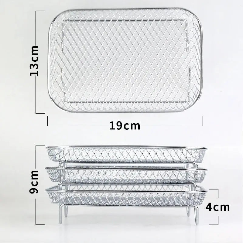 Stackable Air Fryer Racks Set of 3 with Heat-Resistant Tongs for Multi-Level Cooking Kitchen Accessory Round Square Rectangular Stainless St | Thomler