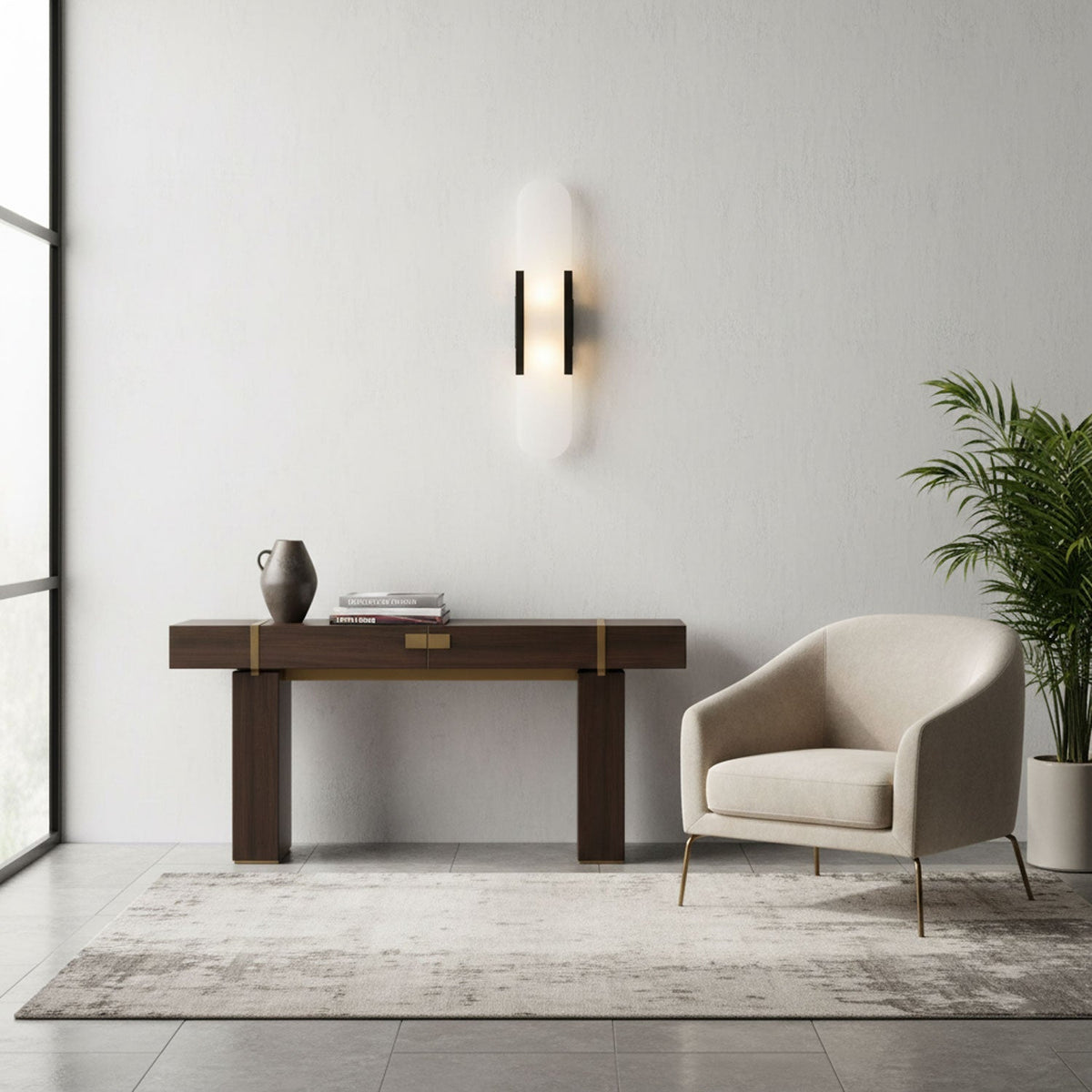 Aplique de alabastro hecho a mano con detalle en latón, lámpara de pared de 14 pulgadas para dormitorio, pasillo, sala de estar, accesorio interior, LED G4, piedra alargada moderna