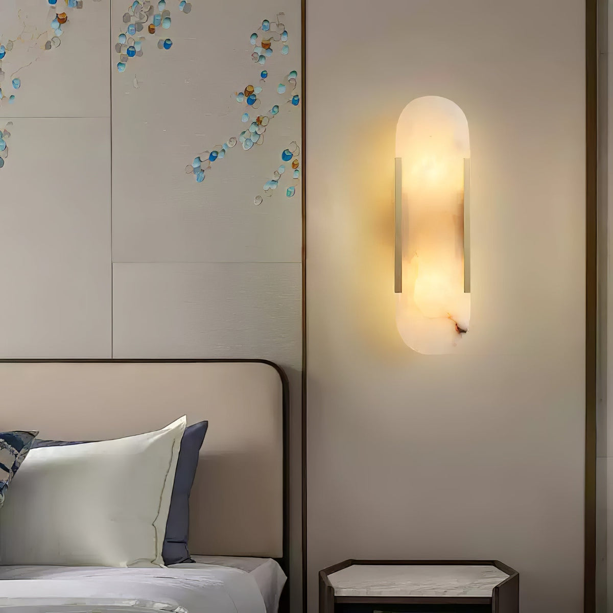 Aplique de alabastro hecho a mano con detalle en latón, lámpara de pared de 14 pulgadas para dormitorio, pasillo, sala de estar, accesorio interior, LED G4, piedra alargada moderna