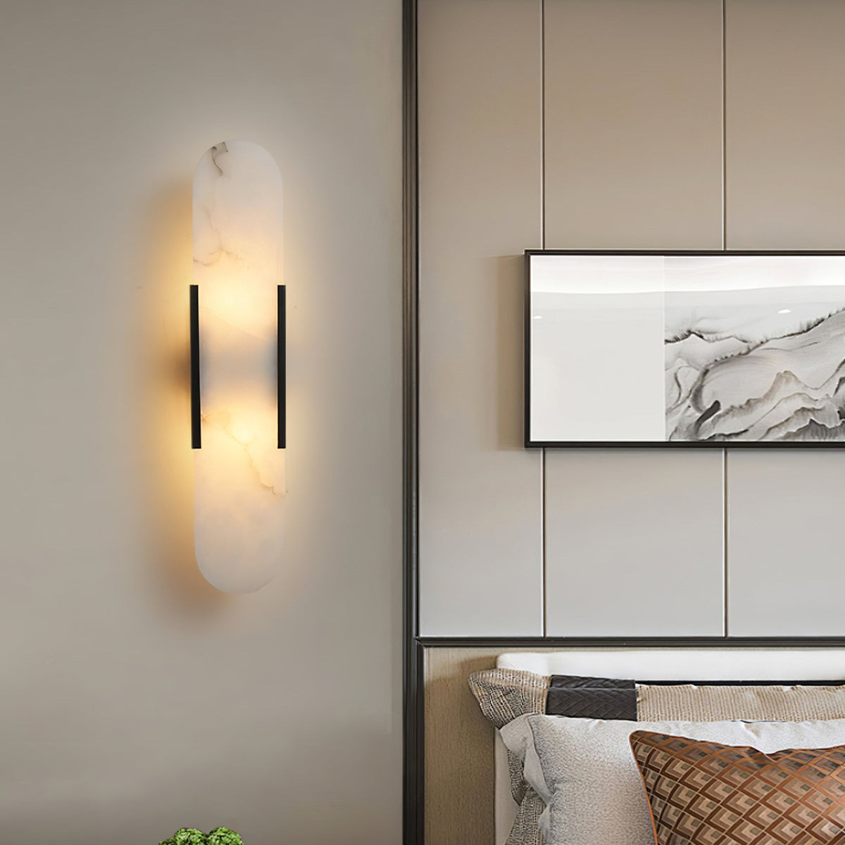 Aplique de alabastro hecho a mano con detalle en latón, lámpara de pared de 14 pulgadas para dormitorio, pasillo, sala de estar, accesorio interior, LED G4, piedra alargada moderna