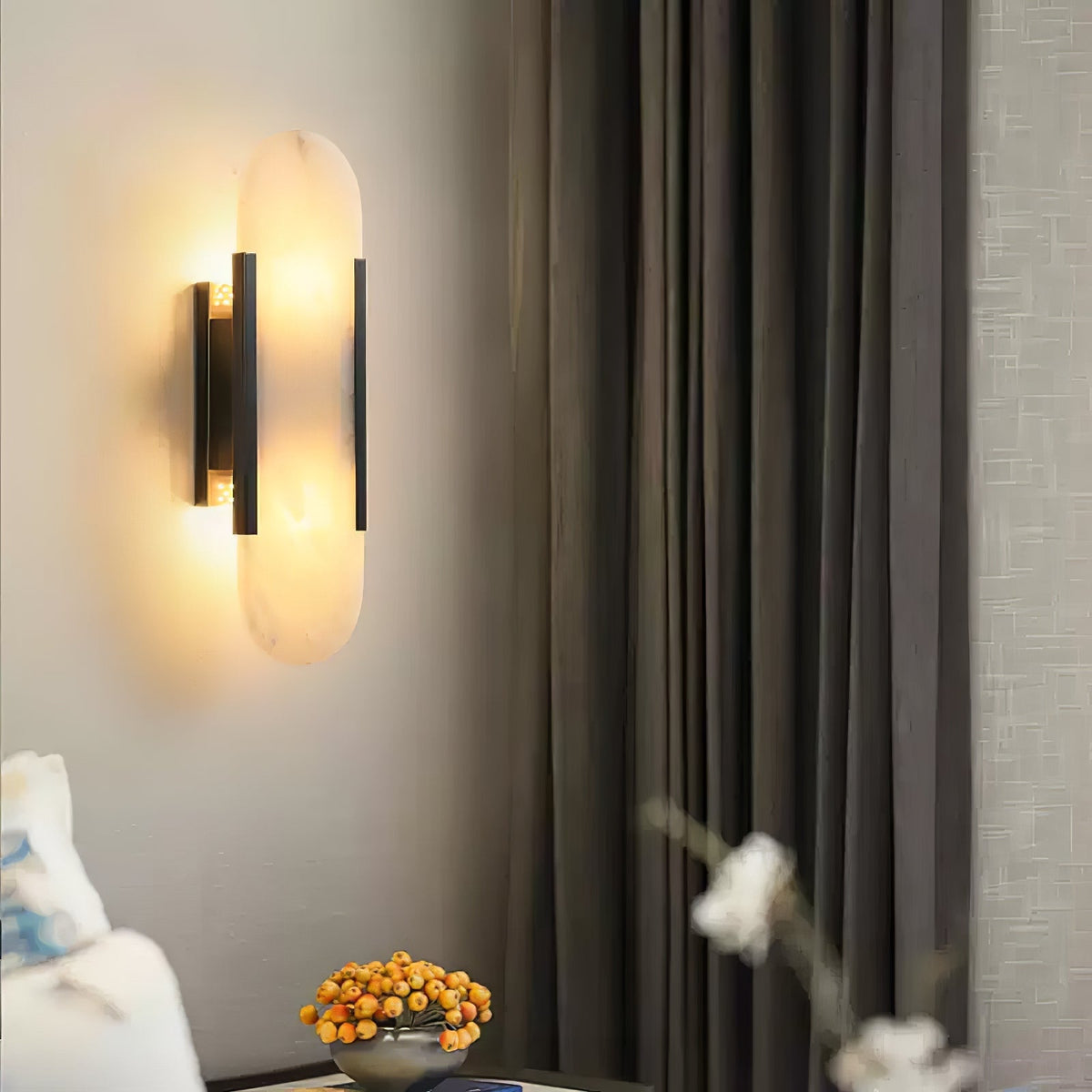 Aplique de alabastro hecho a mano con detalle en latón, lámpara de pared de 14 pulgadas para dormitorio, pasillo, sala de estar, accesorio interior, LED G4, piedra alargada moderna