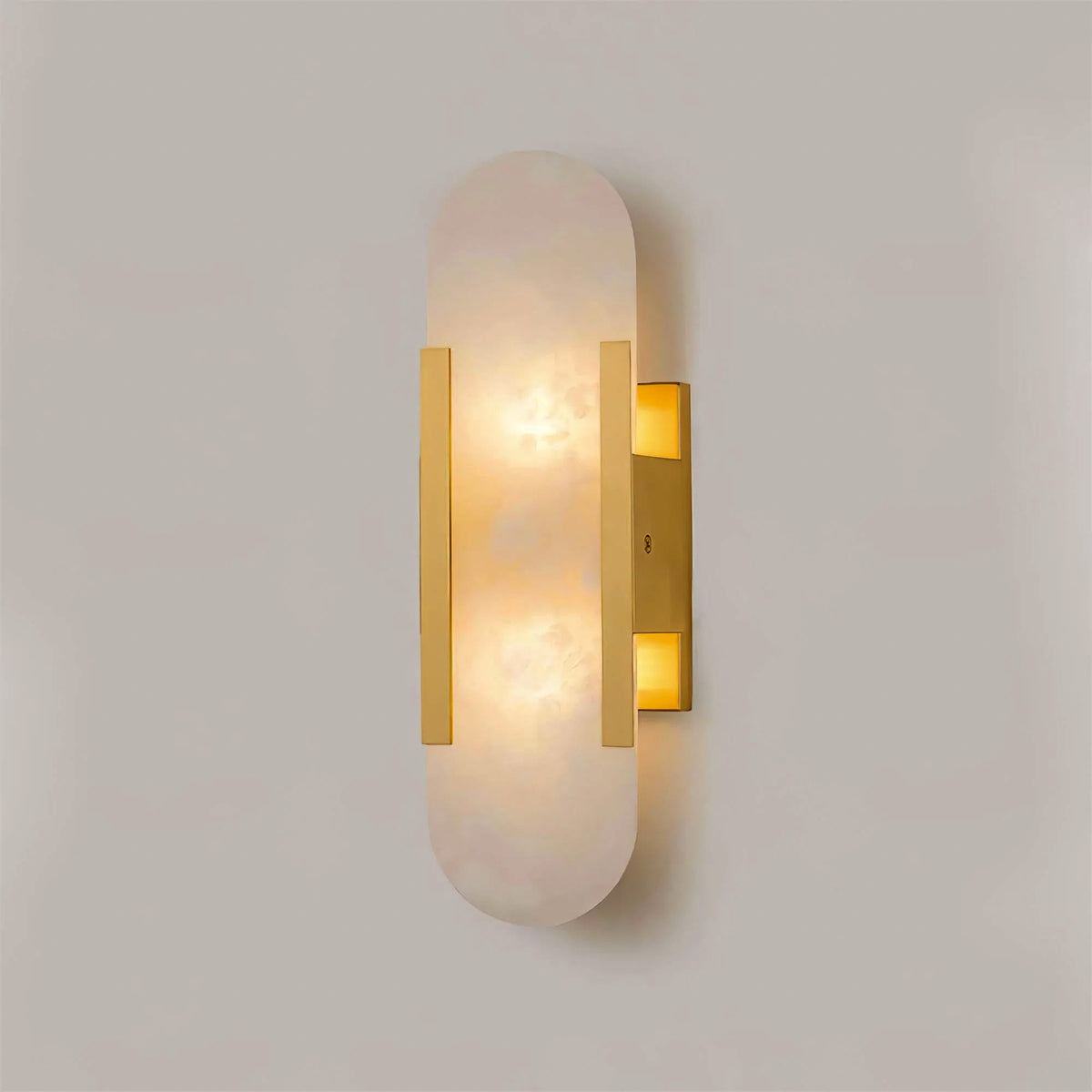 Aplique de alabastro hecho a mano con detalle en latón, lámpara de pared de 14 pulgadas para dormitorio, pasillo, sala de estar, accesorio interior, LED G4, piedra alargada moderna