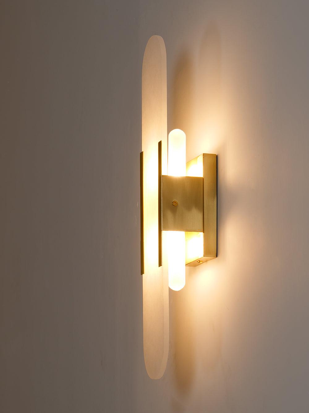 Aplique de alabastro hecho a mano con detalle en latón, lámpara de pared de 14 pulgadas para dormitorio, pasillo, sala de estar, accesorio interior, LED G4, piedra alargada moderna