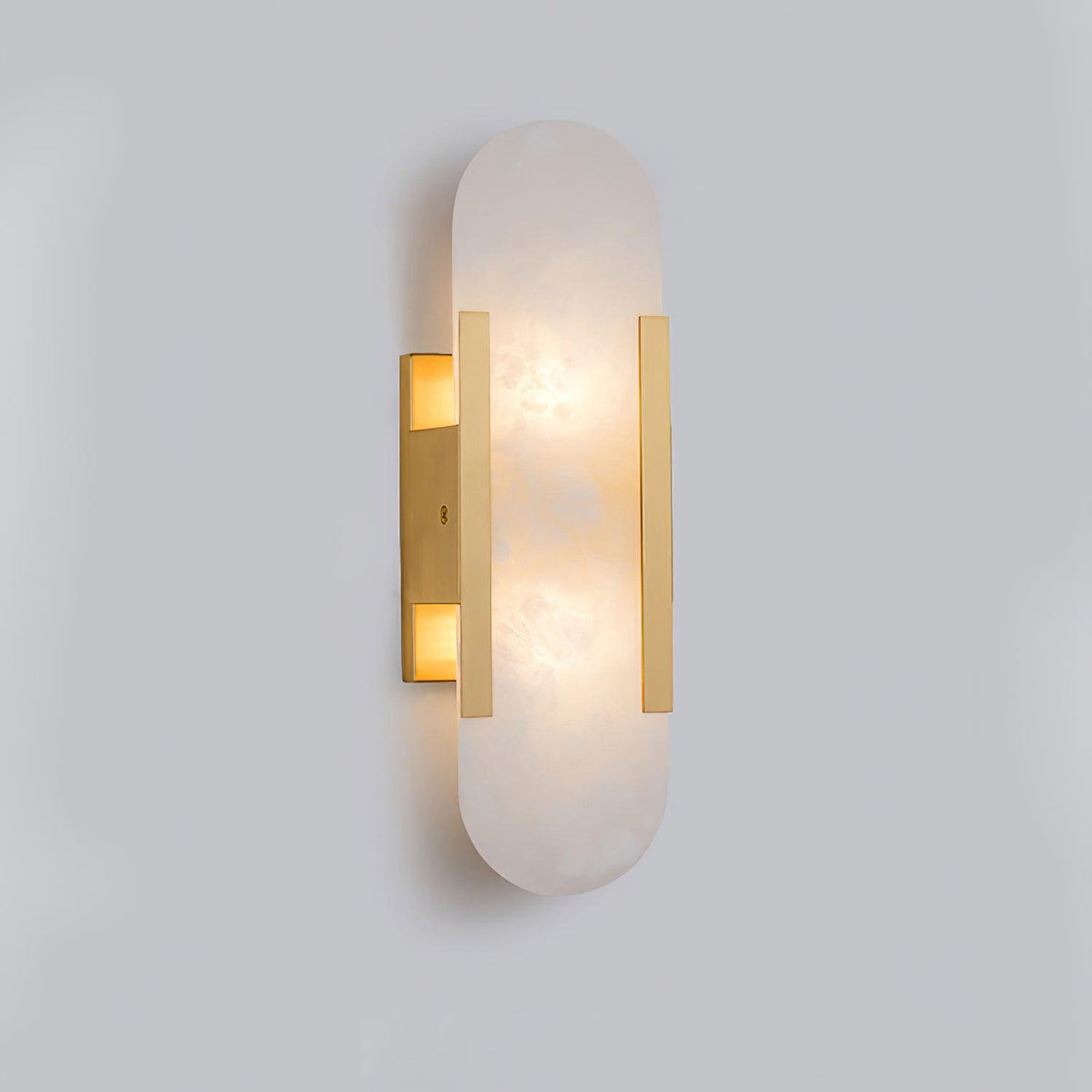 Aplique de alabastro hecho a mano con detalle en latón, lámpara de pared de 14 pulgadas para dormitorio, pasillo, sala de estar, accesorio interior, LED G4, piedra alargada moderna