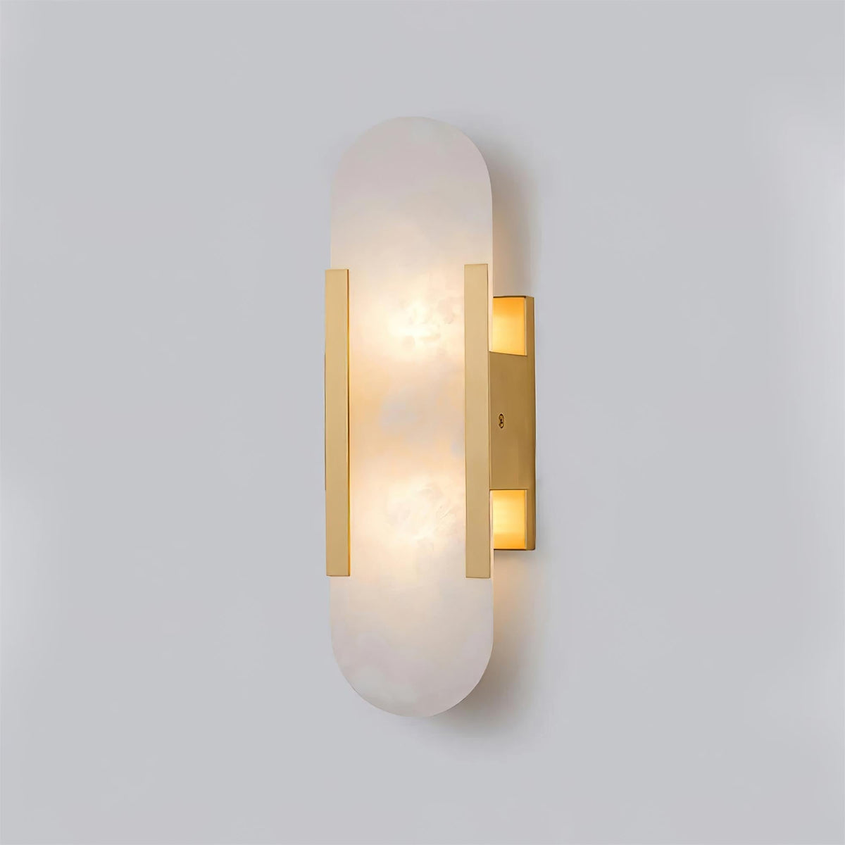 Aplique de alabastro hecho a mano con detalle en latón, lámpara de pared de 14 pulgadas para dormitorio, pasillo, sala de estar, accesorio interior, LED G4, piedra alargada moderna