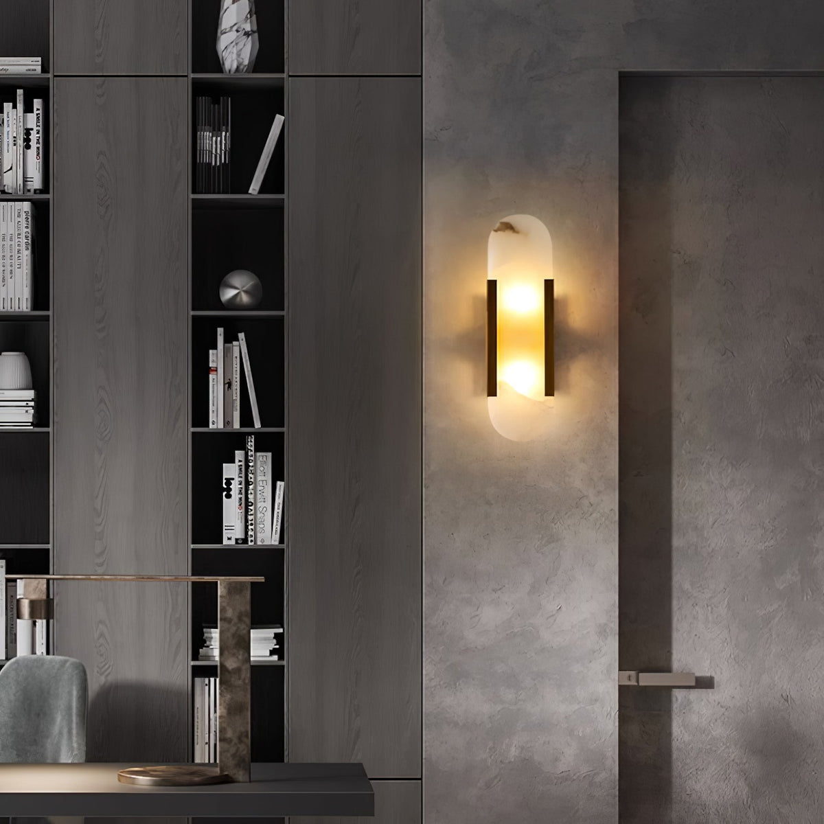 Aplique de alabastro hecho a mano con detalle en latón, lámpara de pared de 14 pulgadas para dormitorio, pasillo, sala de estar, accesorio interior, LED G4, piedra alargada moderna