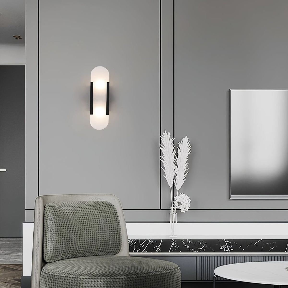 Aplique de alabastro hecho a mano con detalle en latón, lámpara de pared de 14 pulgadas para dormitorio, pasillo, sala de estar, accesorio interior, LED G4, piedra alargada moderna