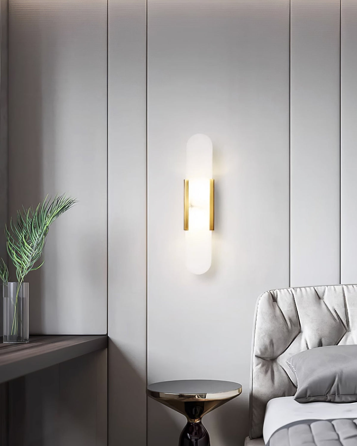 Aplique de alabastro hecho a mano con detalle en latón, lámpara de pared de 14 pulgadas para dormitorio, pasillo, sala de estar, accesorio interior, LED G4, piedra alargada moderna