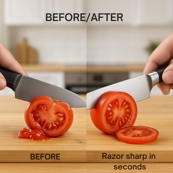Afilador de cuchillos rodante para cuchillos de cocina – Herramienta guía de ángulo para una restauración rápida de bordes afilados como navaja – Base antideslizante, compacto, manual y portátil | Thomler