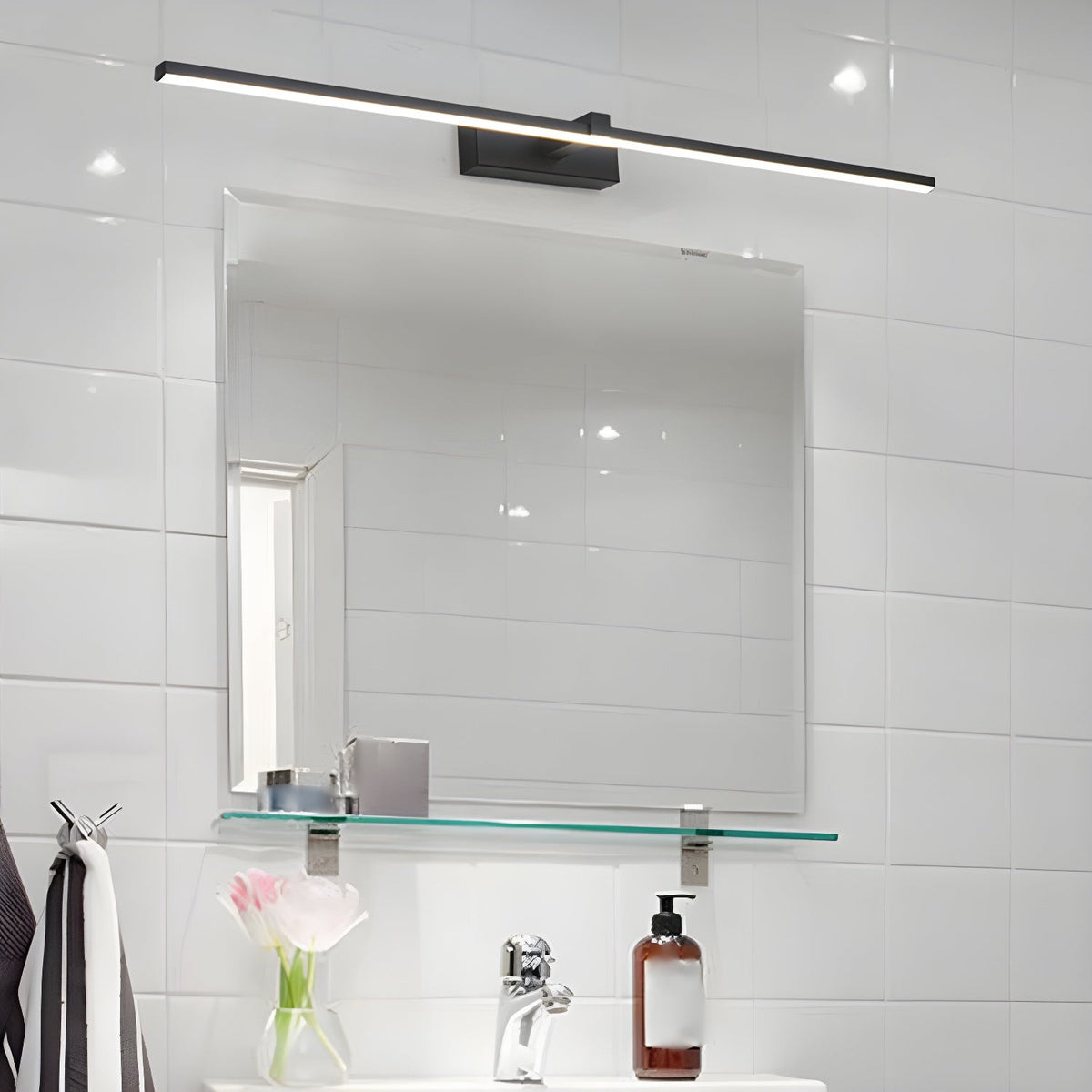 Barra de luz LED para tocador cableada de 16 pulgadas, aluminio negro para espejo de baño sobre lavabo, aplique de pared interior moderno con temperatura de color ajustable