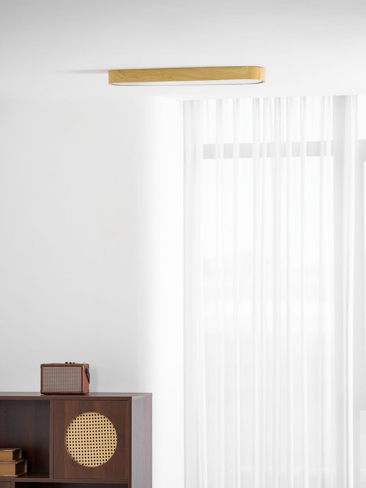 LED-Deckenleuchte mit Holzoptik-Rahmen, 16 Zoll, Weiß, für Schlafzimmer, Küche, Flur, flache integrierte Deckenlampe | Thomler