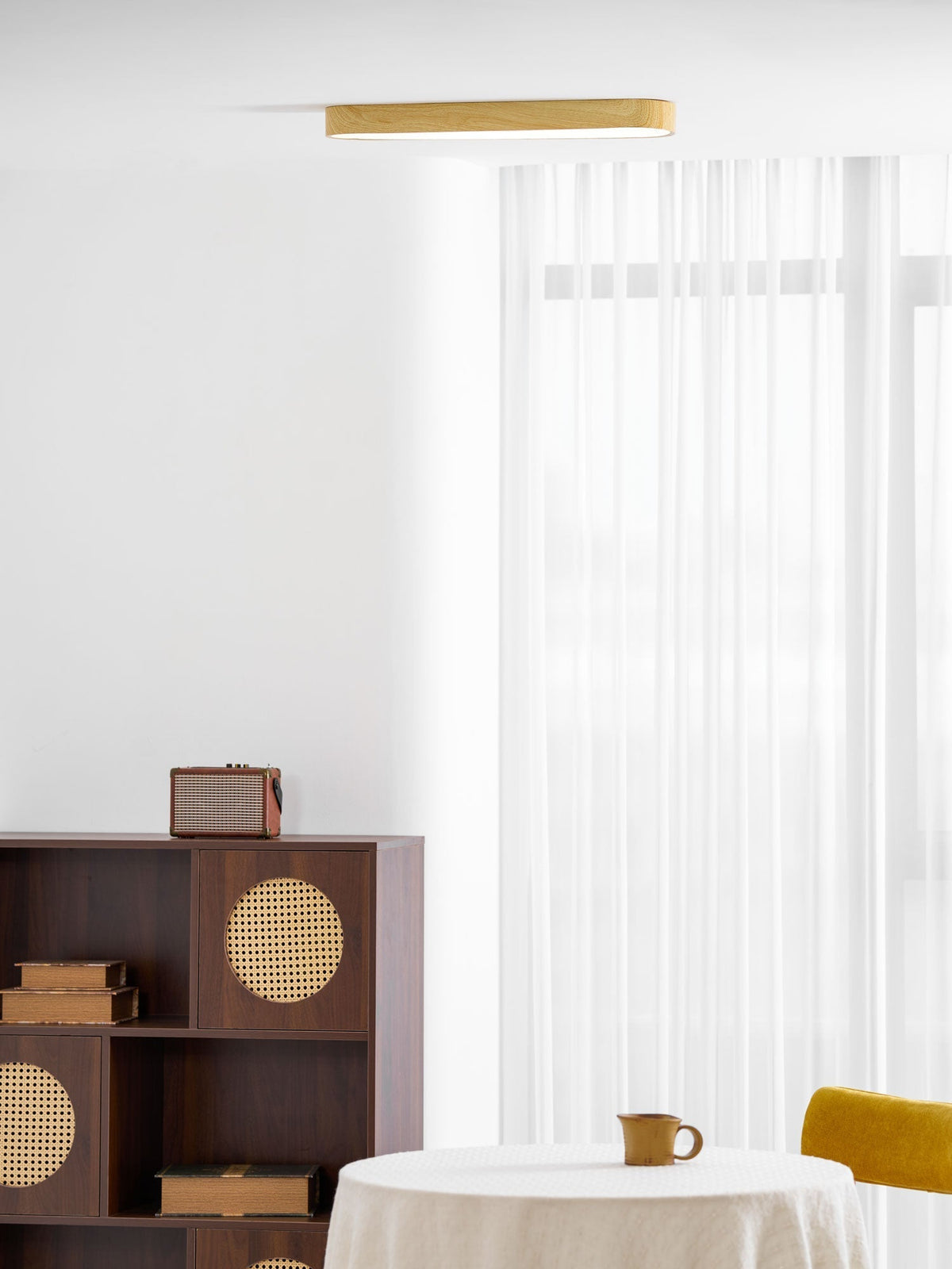 LED-Deckenleuchte mit Holzoptik-Rahmen, 16 Zoll, Weiß, für Schlafzimmer, Küche, Flur, flache integrierte Deckenlampe | Thomler