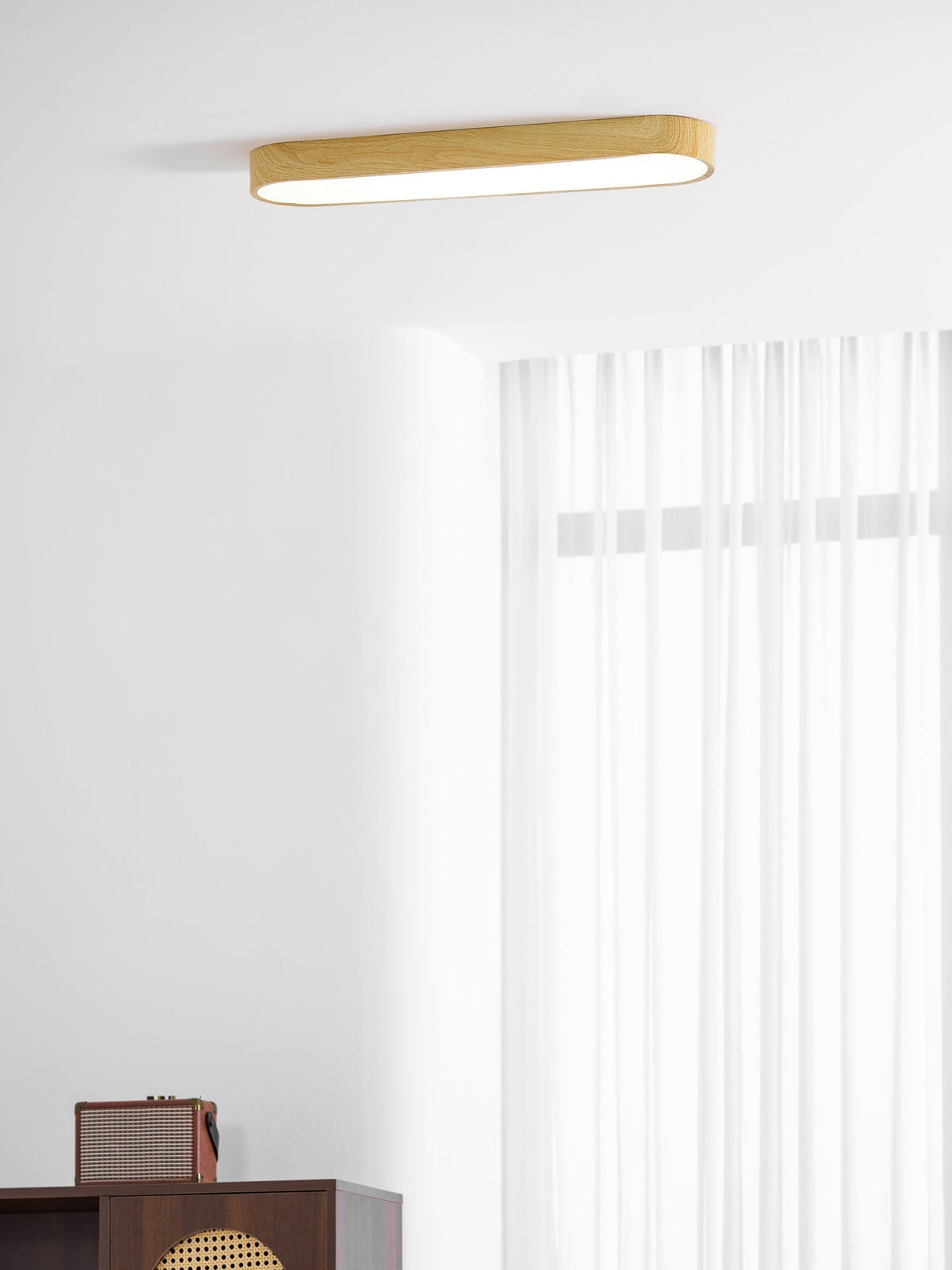 LED-Deckenleuchte mit Holzoptik-Rahmen, 16 Zoll, Weiß, für Schlafzimmer, Küche, Flur, flache integrierte Deckenlampe | Thomler
