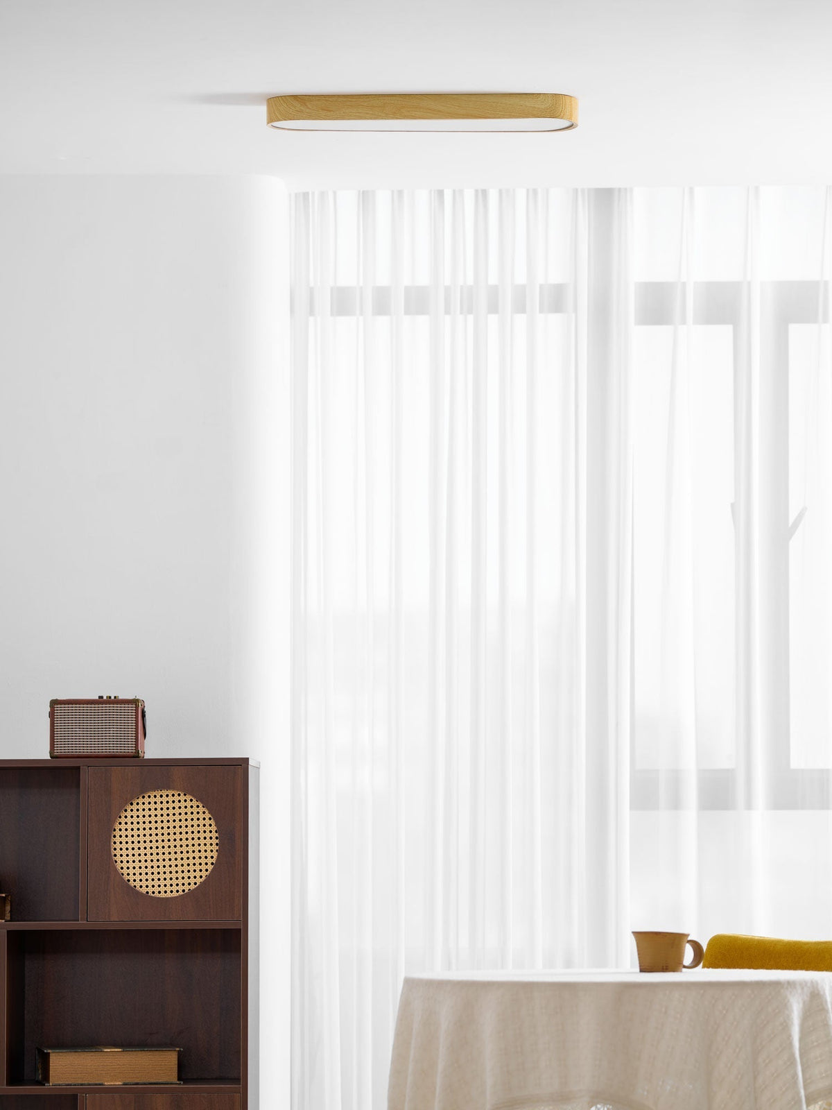 LED-Deckenleuchte mit Holzoptik-Rahmen, 16 Zoll, Weiß, für Schlafzimmer, Küche, Flur, flache integrierte Deckenlampe | Thomler