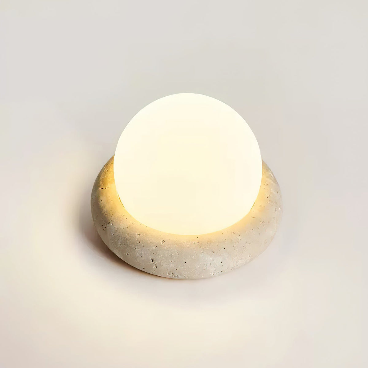Wiederaufladbare LED-Akzentleuchte, Sockel aus Naturstein, satinierter Schirm, kabellos, Fernbedienung, drei Farbeinstellungen, für Schlafzimmer, Nachttisch, Schreibtisch, Wohnzimmer, kabellos | Thomler