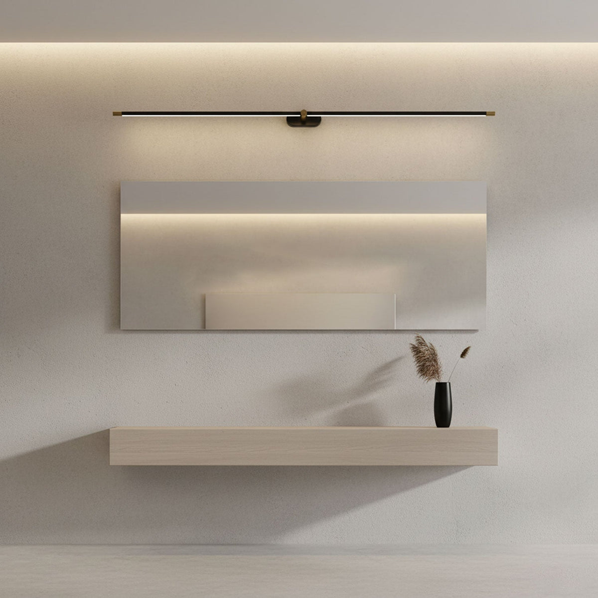 Lámpara de espejo de baño LED de 27 pulgadas, aplique de pared recargable y regulable, inalámbrico, color negro y dorado, accesorio de tocador con control táctil para baño de visitas