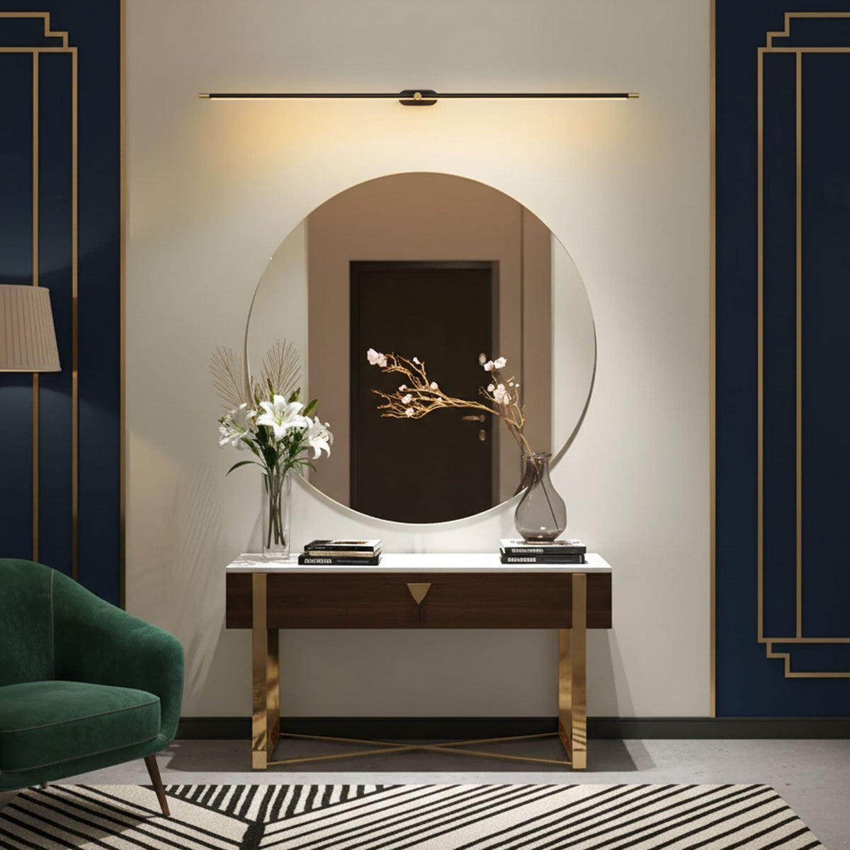 Lámpara lineal LED para baño, aplique de pared de metal de 27-50 pulgadas para espejo, acabado en negro, dorado o níquel cepillado, luz cálida para tocador o vestidor