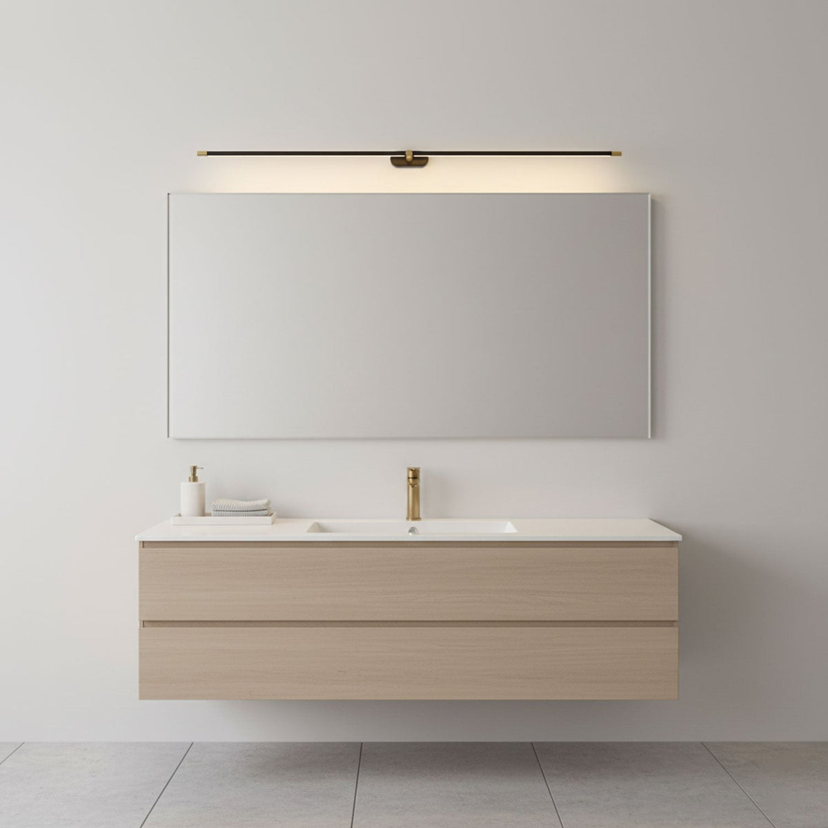 Lámpara lineal LED para baño, aplique de pared de metal de 27-50 pulgadas para espejo, acabado en negro, dorado o níquel cepillado, luz cálida para tocador o vestidor