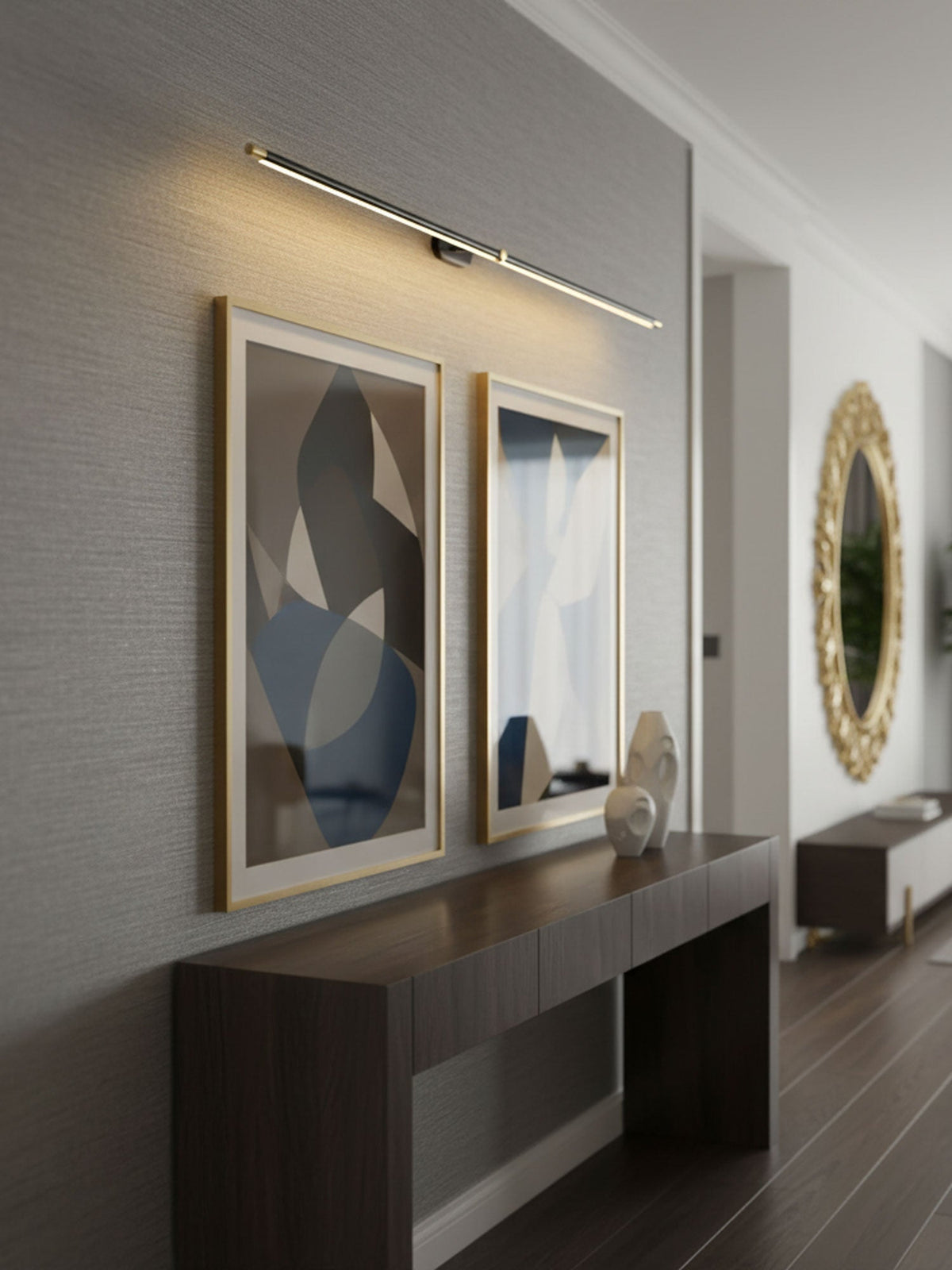 Lámpara lineal LED para baño, aplique de pared de metal de 27-50 pulgadas para espejo, acabado en negro, dorado o níquel cepillado, luz cálida para tocador o vestidor