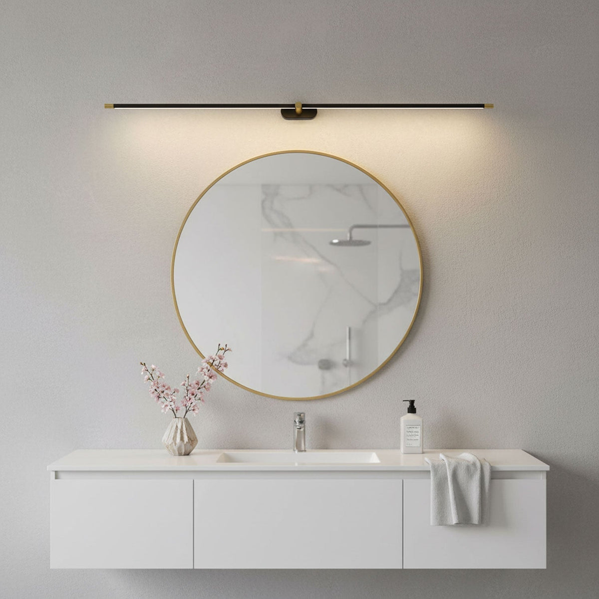 Lámpara lineal LED para baño, aplique de pared de metal de 27-50 pulgadas para espejo, acabado en negro, dorado o níquel cepillado, luz cálida para tocador o vestidor