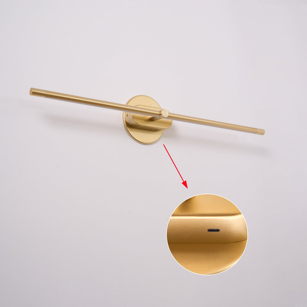 Lámpara de espejo de baño LED de 27 pulgadas, aplique de pared recargable y regulable, inalámbrico, color negro y dorado, accesorio de tocador con control táctil para baño de visitas