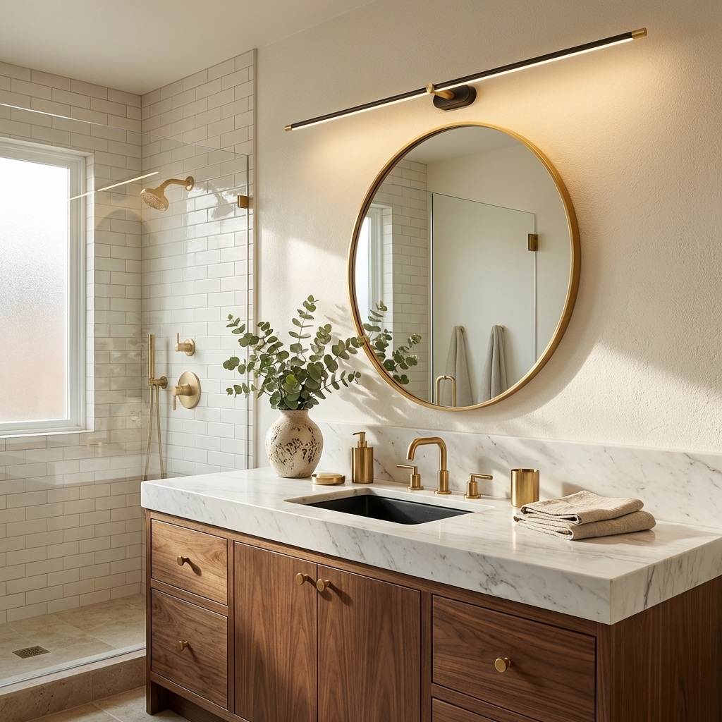 Lámpara de espejo de baño LED de 27 pulgadas, aplique de pared recargable y regulable, inalámbrico, color negro y dorado, accesorio de tocador con control táctil para baño de visitas