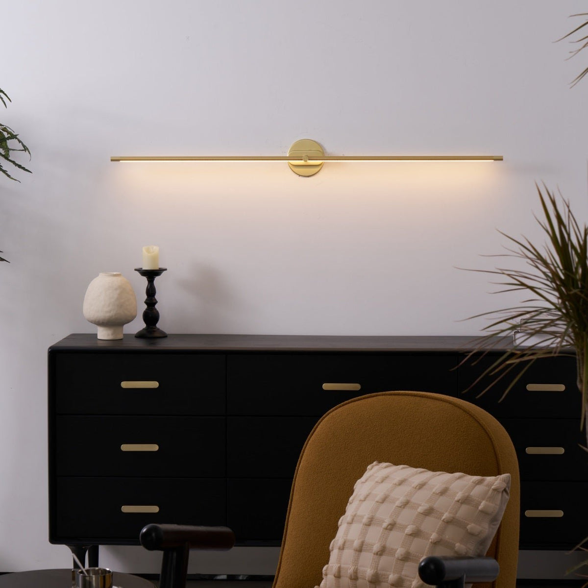 Lámpara lineal LED para baño, aplique de pared de metal de 27-50 pulgadas para espejo, acabado en negro, dorado o níquel cepillado, luz cálida para tocador o vestidor