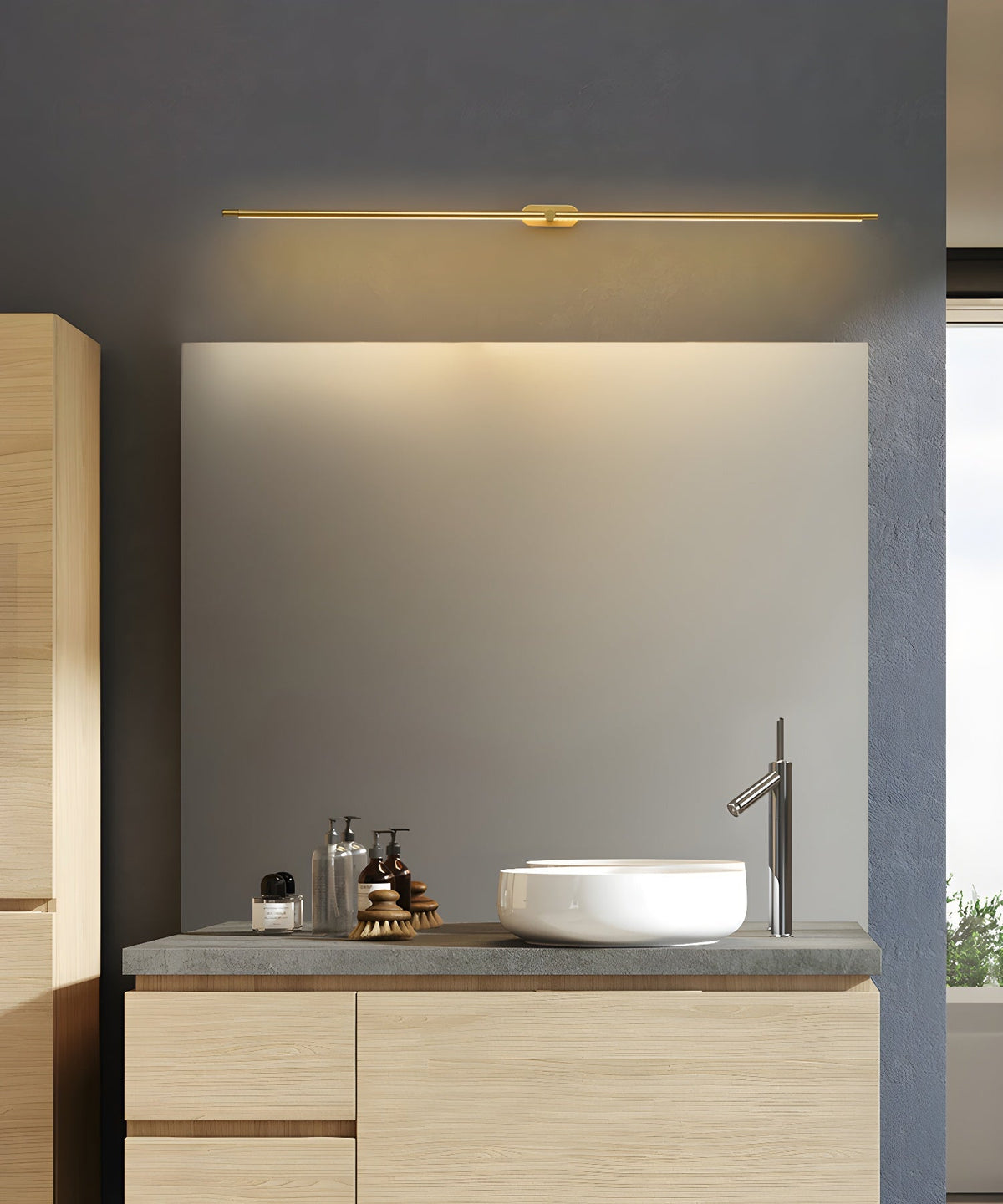 Lámpara de espejo de baño LED de 27 pulgadas, aplique de pared recargable y regulable, inalámbrico, color negro y dorado, accesorio de tocador con control táctil para baño de visitas