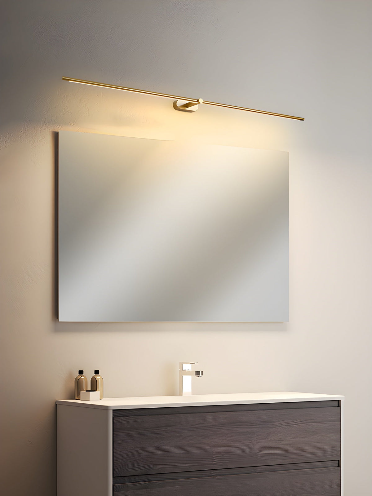 Lámpara de espejo de baño LED de 27 pulgadas, aplique de pared recargable y regulable, inalámbrico, color negro y dorado, accesorio de tocador con control táctil para baño de visitas