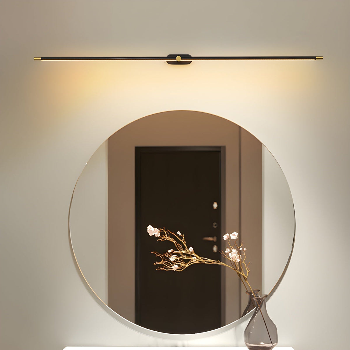 Lámpara de espejo de baño LED de 27 pulgadas, aplique de pared recargable y regulable, inalámbrico, color negro y dorado, accesorio de tocador con control táctil para baño de visitas