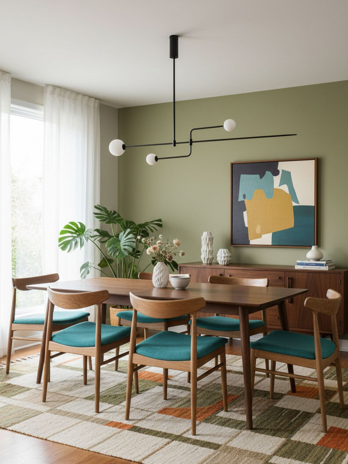 Lámpara de techo escultural con difusores de vidrio opalino, acabado en negro y latón, diseño de múltiples brazos para comedor, vestíbulo, lámpara de techo moderna