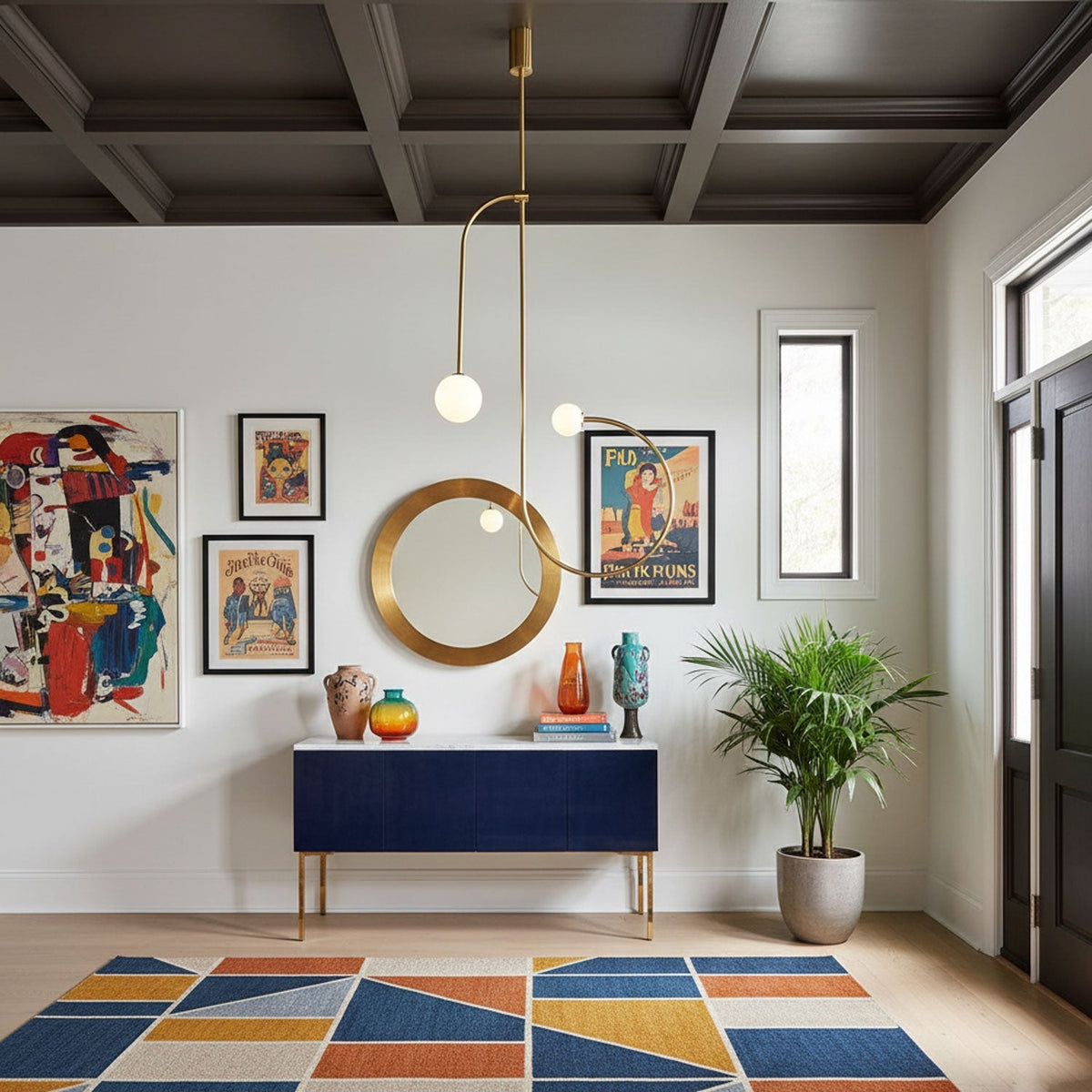 Lámpara de techo escultural con difusores de vidrio opalino, acabado en negro y latón, diseño de múltiples brazos para comedor, vestíbulo, lámpara de techo moderna