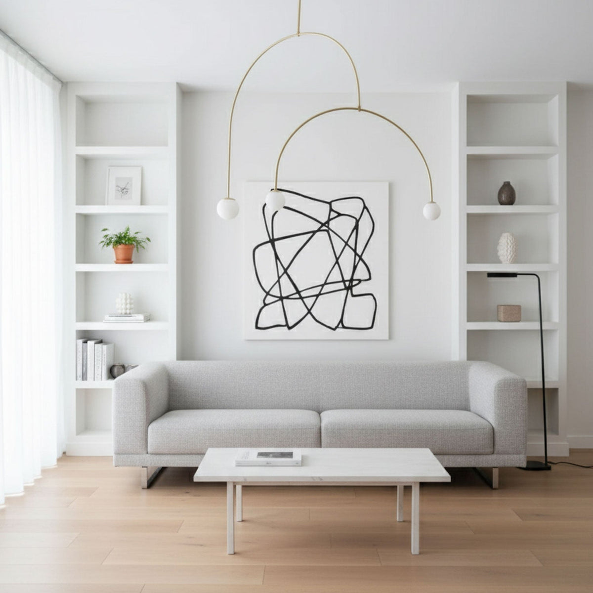 Lámpara de techo escultural con difusores de vidrio opalino, acabado en negro y latón, diseño de múltiples brazos para comedor, vestíbulo, lámpara de techo moderna
